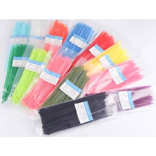 100Pcs 4*200mm Self locking Nylon Cable Ties 8 inch 10 color Plastic Zip Tie 18 lbs black wire binding wrap straps UL Certified