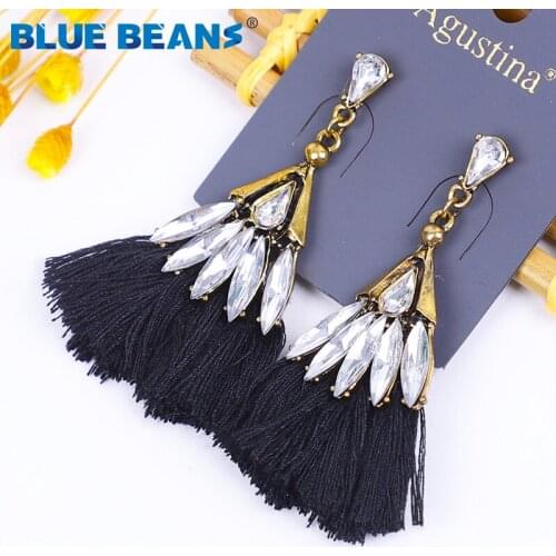 2021 Tassel earrings fashion jewelry danglefor crystal earrings Womens drop black earrings handmade white blue grey boho wedding