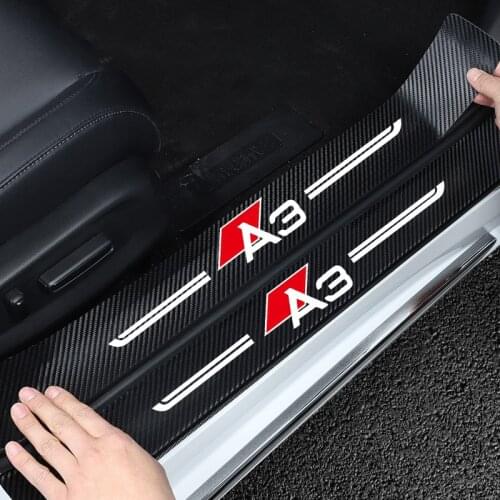 3D Carbon Fiber Car Sticker Paste Protector Strip For Audi A3 C6 Auto Door Sill Anti Scratch Tape Waterproof Protection Film