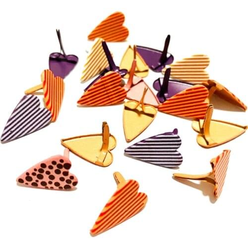 50pcs Heart Stripe Printing Metal Brads Scrapbooking Embellishment Fastener Brads Shoes Handmade DIY Paper Crafts Decoration