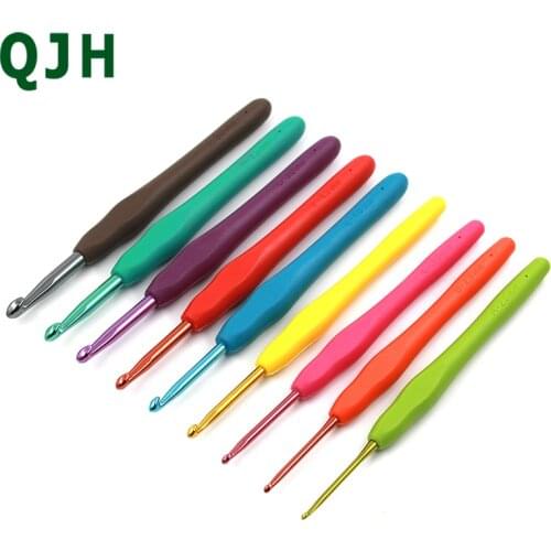 9pcs 14cm Crochet Hooks Ergonomic Soft Handle Colorful Aluminium Crochet Hook Sweater Knitting Needls Set DIY Clothes Scarf
