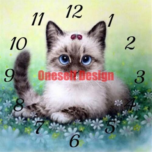 2021 new style 5d diamond painting clock animal cat diamond embroidery full set clock diy frame decoration home diamond mosaic