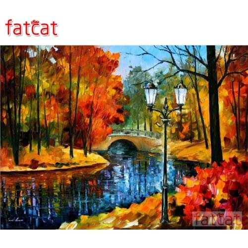 FATCAT Woods river bridge scenery Diamond Painting Full Square Round Drill Diy 5D Diamond Embroidery Mosaic Needlework AE1560