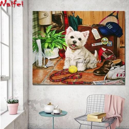Diamond Embroidery West Highland White Terrier Full square round Drill 5D DIY Diamond Painting dog Decoration Hom