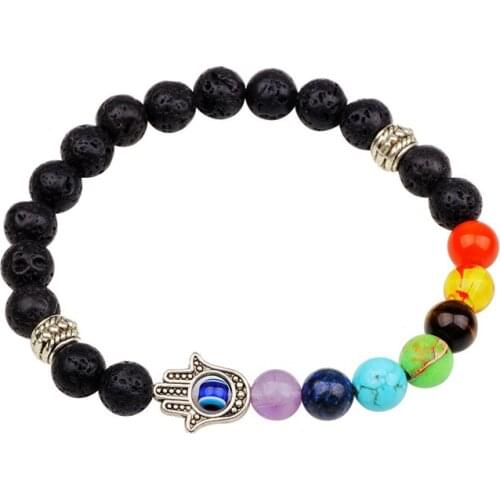 Unisex Buddhist Buddha Prayer Beads Bracelet Bangle Natural Lava Stone Alloy 7 Chakra Jewelry Gift for Men Women Wholesale