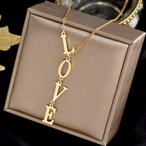316L stainless steel LOVE letters high sense of temperament light luxury small crowd joker simple sweater chain clavicle chain