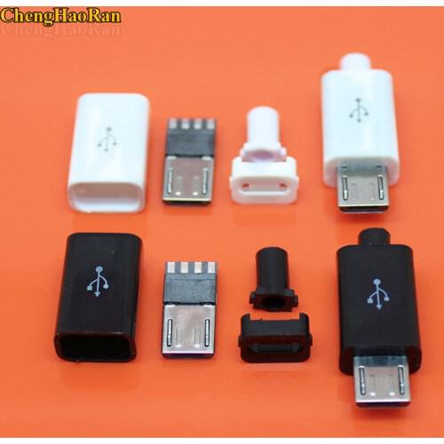 ChengHaoRan 20sets Soldering Welding wire link USB cable DIY Micro USB Male Plug Connectors Kit with Covers Black white