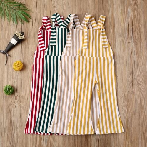 Baby Rompers Toddler Kids Baby Girls Striped Sleeveless Backless Rompers Bell-Bottom Jumpsuits Overalls Pants Infant Outfits