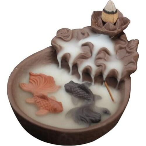 Porcelain Tea Pet Goldfish Backflow Incense Burner Aroma Burner Incense Holder Lotus Crafts Creative Home Decor