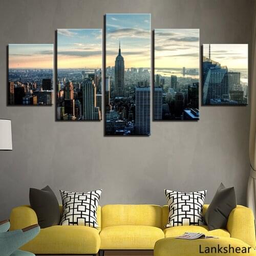 Canvas PicturesFor Living Room Wall Art Framework Home Decor 5 Pieces City Building Landscape Paintings HD Prints And Posters