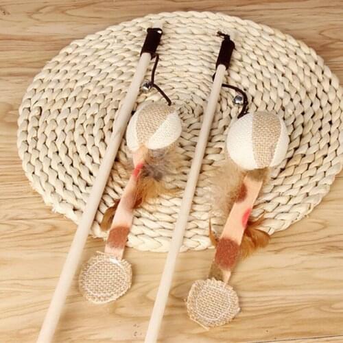 Pet Cat Interactive Cat Wooden Pole With Bells Elastic Rod Funny Cat Pumpkin Shape With Feather Cat Supplies 2021