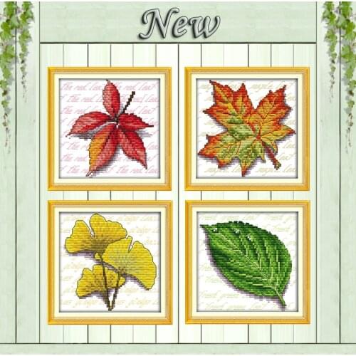 Maple leaf Ginkgo flower decor painting counted print on canvas DMC 11CT 14CT Chinese Cross Stitch kits embroider needlework Set