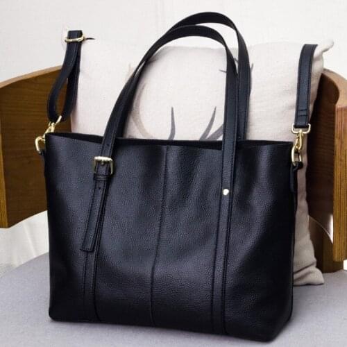 Leather Handbag Brand Genuine Women Soft Big Shopper Bag OL Classic Business Single Crossbody Bags Zip High Capacity Briefcase