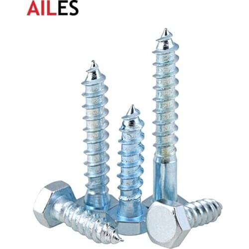 M10 M12 White Zinc Plated External Hexagon Self Tapping Screws Full Tooth and Half Tooth Carbon Steel Wood Screw