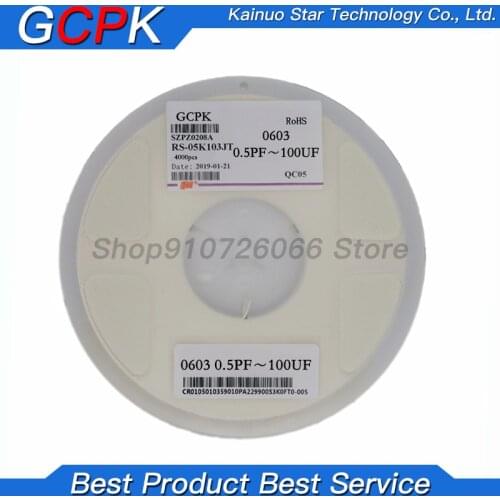1reel 4000pcs 0603 50V SMD Thick Film Chip Multilayer Ceramic Capacitor 0.5pF-22uF 10NF 100NF 1UF 2.2UF 4.7UF 10UF 1PF