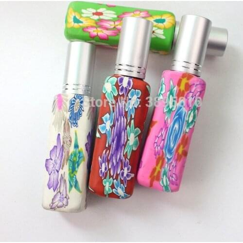 10ml Small Glass Spray Bottle Flower Desigh Polymer Clay Decorated Perfume Bottles Mixed Colors F556