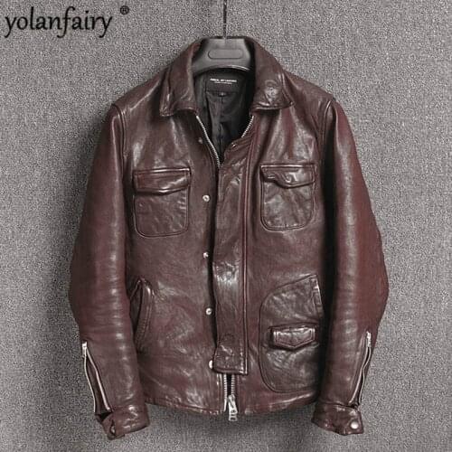2020 New Motorcycle Genuine Leather Jacket Men Sheepskin Coat Slim Fit Real Leather Jackets Casual Chaqueta Cuero Hombre KJ2312