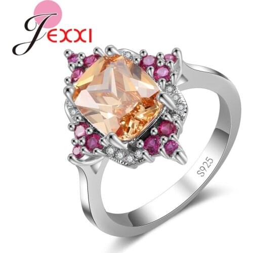 Original New Fashion Clamp Setting Big Geometry Square CZ Stone 925 Sterling Silver Rings For Charming Woman Girls Wedding