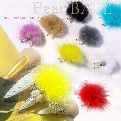 1Pc Magnetic Pompoms Charms For Nails ArtDecoration Mini Pom Poms Mink Fur Ball Pendant 3D Nail Art Soft Hairball Charms