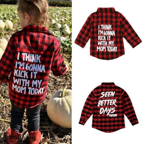 Pudcoco US Stock Free Shipping Toddler Kids Baby Boy Girl Plaid Letter Turn Down Collar Long Sleeve Cotton Tops Shirt Clothes