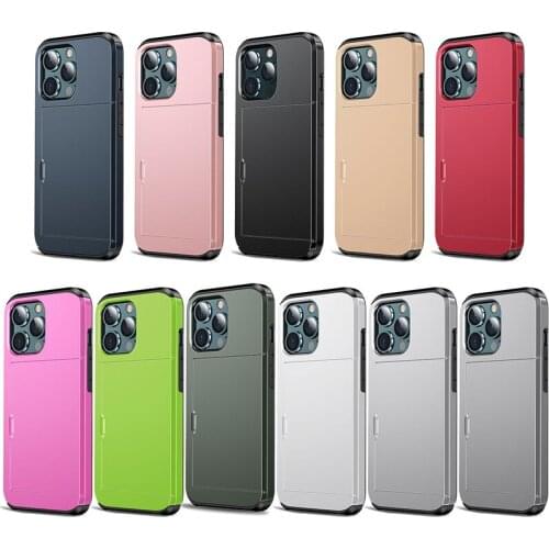100pcs Deluxe PC+TPU Armor Case Shockproof Credit Card Holder Hard Cover For iPhone 13 Pro Max 12 Mini 11 XS XR X 8 7 6 Plus SE