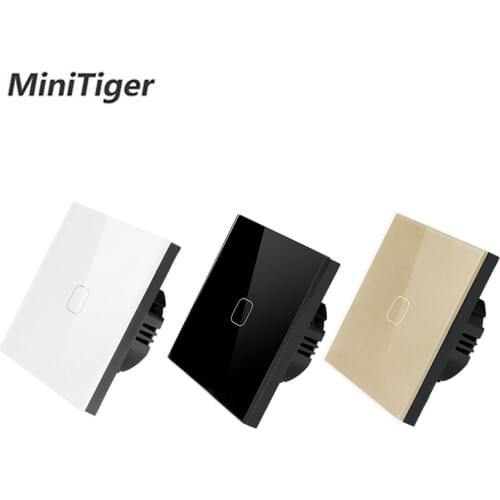 MiniTiger EU/UK standard Touch Switch White Crystal Glass Panel Touch Switch 1 Gang 1 Way Light Wall Only Touch Function Switch