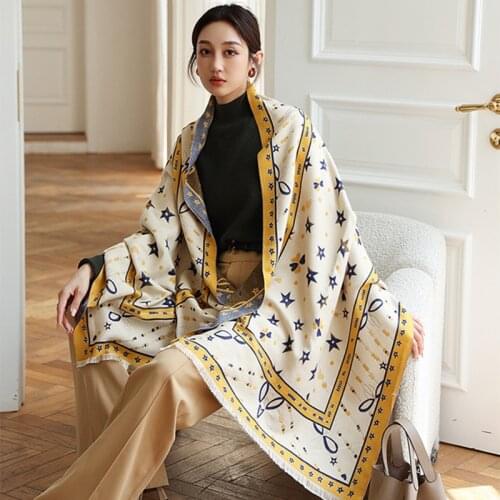 New Ladies Fashion European and American Style Star Pattern Printing Imitation Cashmere Shawl Multifunction Warm Scarf