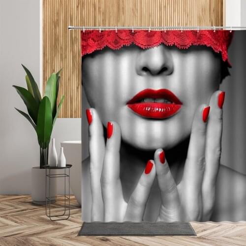 American Style Shower Curtain Red Lip Bathroom Bath Decor 3D Originality Waterproof Printed Fabric Girl Living Room Curtains Set
