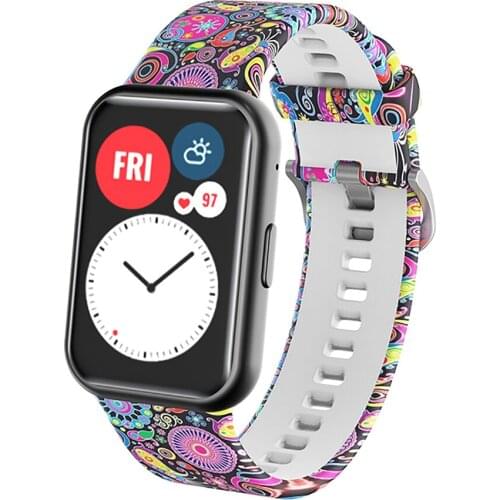 Printed Pattern Silicone Watch Band Strap Wristband Bracelet Belt for Huawei Watch Fit Smartwatch Accessories