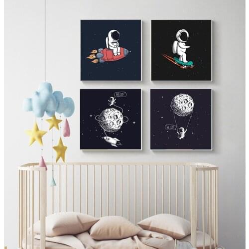 Nordic Cartoon Astronaut Rocket Moon Picture Pattern Modern Poster Wall Art Poster Kit Bedroom Living Room Home Decor Picture