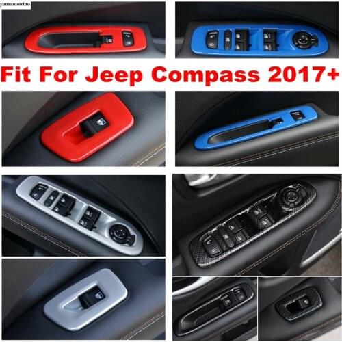 Car Styling Door Armrest Panel Covers Trim Window Glass Lift Buttons Frame Stickers For Jeep Compass 2017 - 2020 Interior Refit
