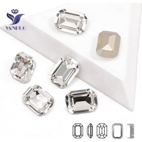 YANRUO 4610 Octagon Clear Crystal Rhinestones Sew On Glass Crystal For Craft Rhinestones Jewelry With Claws Crysta Studs