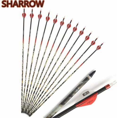 6/12Pcs 31" Archery Pure Carbon Arrows Spine 300 Arrowheads Points With Broadheads For Outdoor Shooting Practice Accessories