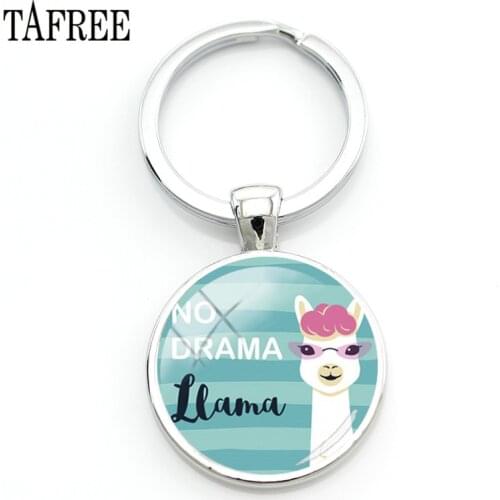 TAFREE New Arrival Alpaca Keychains Key Chains Glass Llama Animal Image Charm Key Rings For Kids GIft YT52