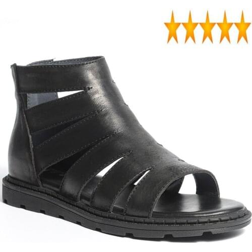 Top Summer Fashion Mens High Hollow Out Gladiator Man Zipper Open Toe Flats Genuine Leather Shoes Beach Sandals White