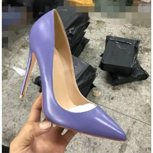 Fashion free shipping purple Leather Poined Toe Stiletto high heel shoe pump HIGH-HEELED SHOES dress shoes