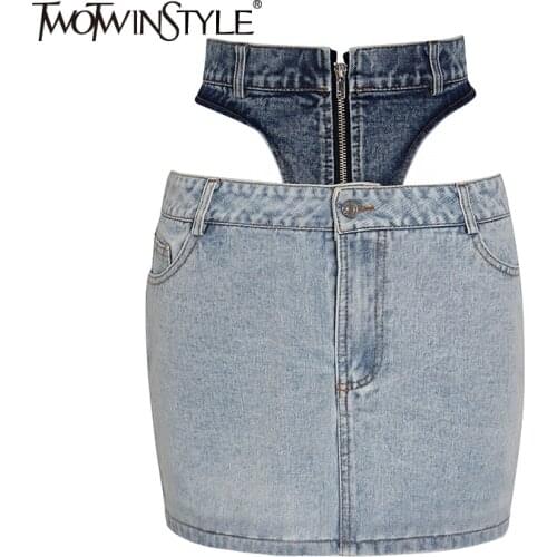 Женские юбки джинсовые TWOTWINSTYLE China At AliExpress