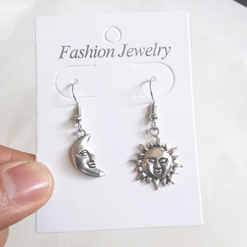 Asymmetrical Moon Sun Dangle Drop Earrings For Women Vintage Fashion Jewelry Statement Goth Gothic Wicca Witchcraft Accessories