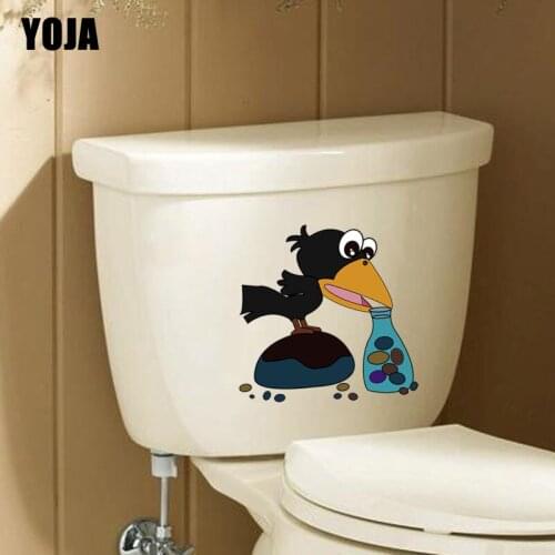 YOJA 21.2X21CM Cartoon Toilet Decal Wall Sticker Children Room Home Decor The Story Pattern Of Crow Drinking Water T3-1189