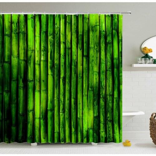Green Plant Bamboo Shower Curtain Bathroom Bath Curtain Waterproof Polyester 3D Printed Trees 180*200Ccm Bath Screen with Hooks