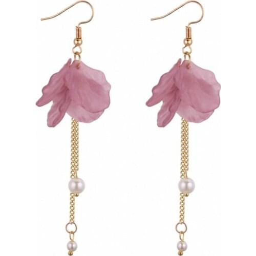 TONGKWOK Bohemia Exaggeration Dangle Earrings For Women Silk Thread Tassel Pearl Long Chandelier Earrings #131036