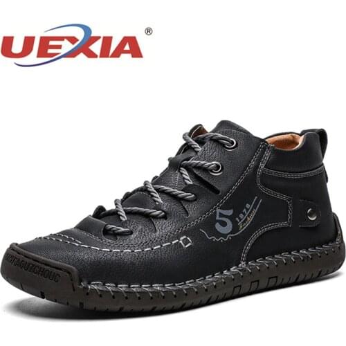 Winter Sneakers Comfortable Snow Boots Men Plush Warm Rubber Outdoors Non-slip Shoes High Platform Hole PU Leather Plus Size48