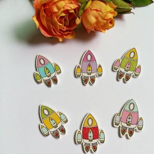 100Pcs Mixed Cute rocket Wood Sewing Buttons Fairy Tale Polka Dot 2 Holes scrapbooking 23*32mm Kids Clothing DIY Scrapbooking