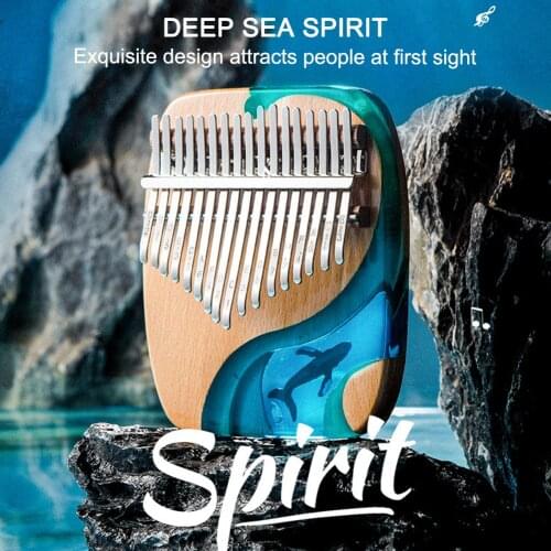 17 Keys Kalimba Instrument Beech Wood Blue Ocean Whale Mbira Instruments Finger Piano with Tuning Hammer Sticker For Beginner