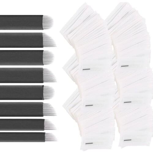 50pcs 0.18mm 7Pin 9Pin 12Pin 14Pin -Shape 12 Pin 14Pin Microblading Needles Eyebrow Tattoo Semi-Permanent Tattoo Needle Blade