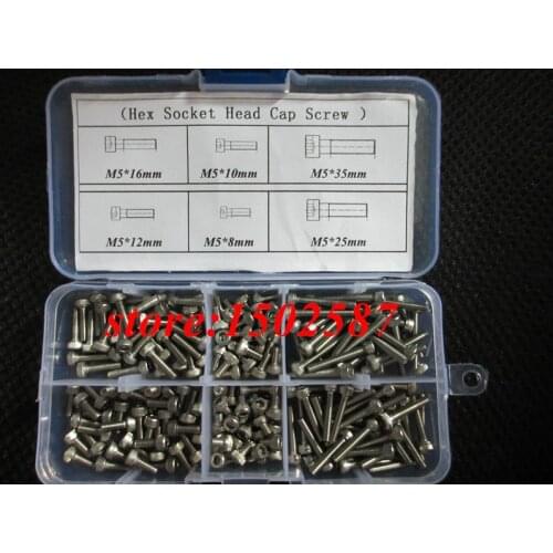 60pcs/lot M5 Cap Screw DIN912 Hex Socket Head Cap Screw Accessories Kits Bolt A2-70 Stainless Steel SUS304