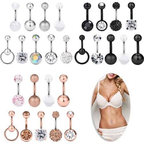 9PCS Stainless Steel Zircon Belly Ring Dangle CZ Inlaid for Women Bikini