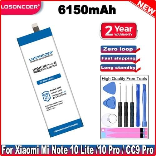 LOSONCOER Good Quality Battery 5650mAh BM52 Battery for Xiaom CC9 Pro, M1910F4E, M1910F4G,Mi CC9e Pro,Mi Note 10 Pro Accumulator