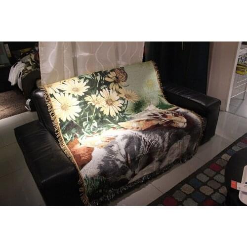 American Country Cat Oil Painting Throw Blanket Cover Decorative Cotton Sofa Towel Carpet Mat