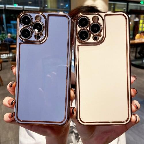 Gold Plating Solid Color Soft Silicone Case for iPhone 11 Pro 7 8 Plus X Xs Max XR SE 2020 12 Mini Glossy Back Protective Cover